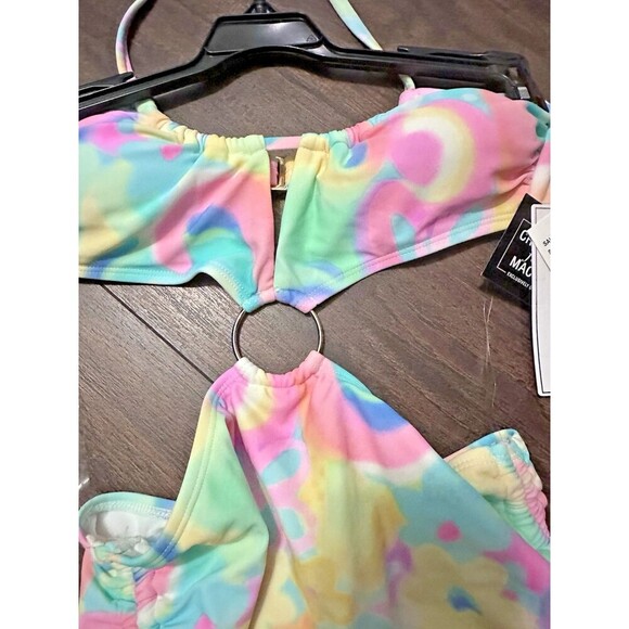 Salt + Cove Juniors' Ring-Waist Printed halter-neck Monokini Multicolor S - Picture 7 of 9